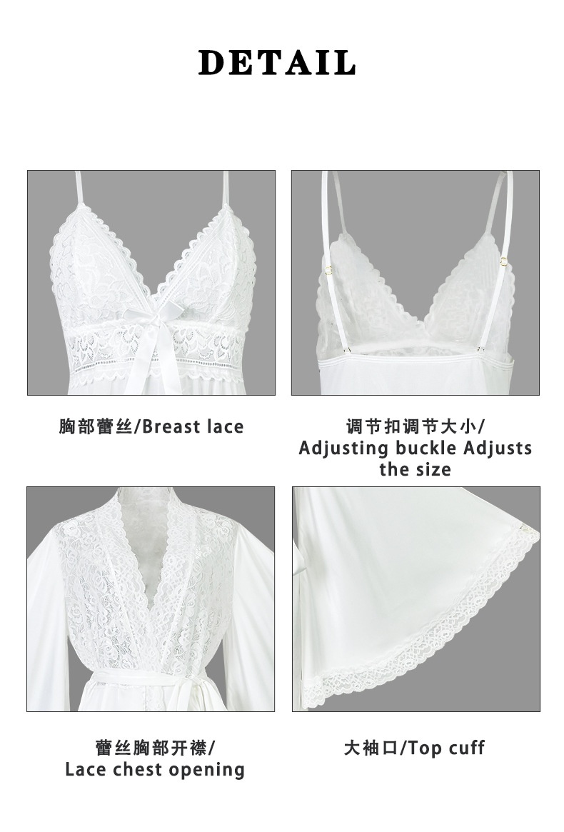 Womens Satin Lace Robe and Babydoll Nightgown Set - Sensual Chemise Sleepwear